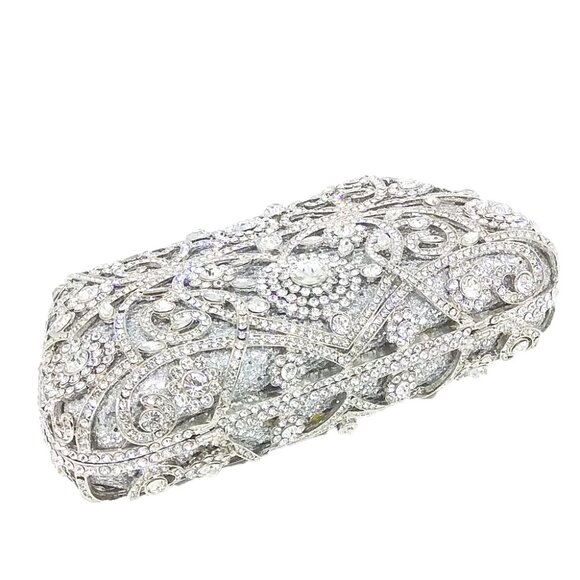 Swarovski Crystal Clutch, Bridal Clutch, Silver Minaudiere - Picture 4 of 6